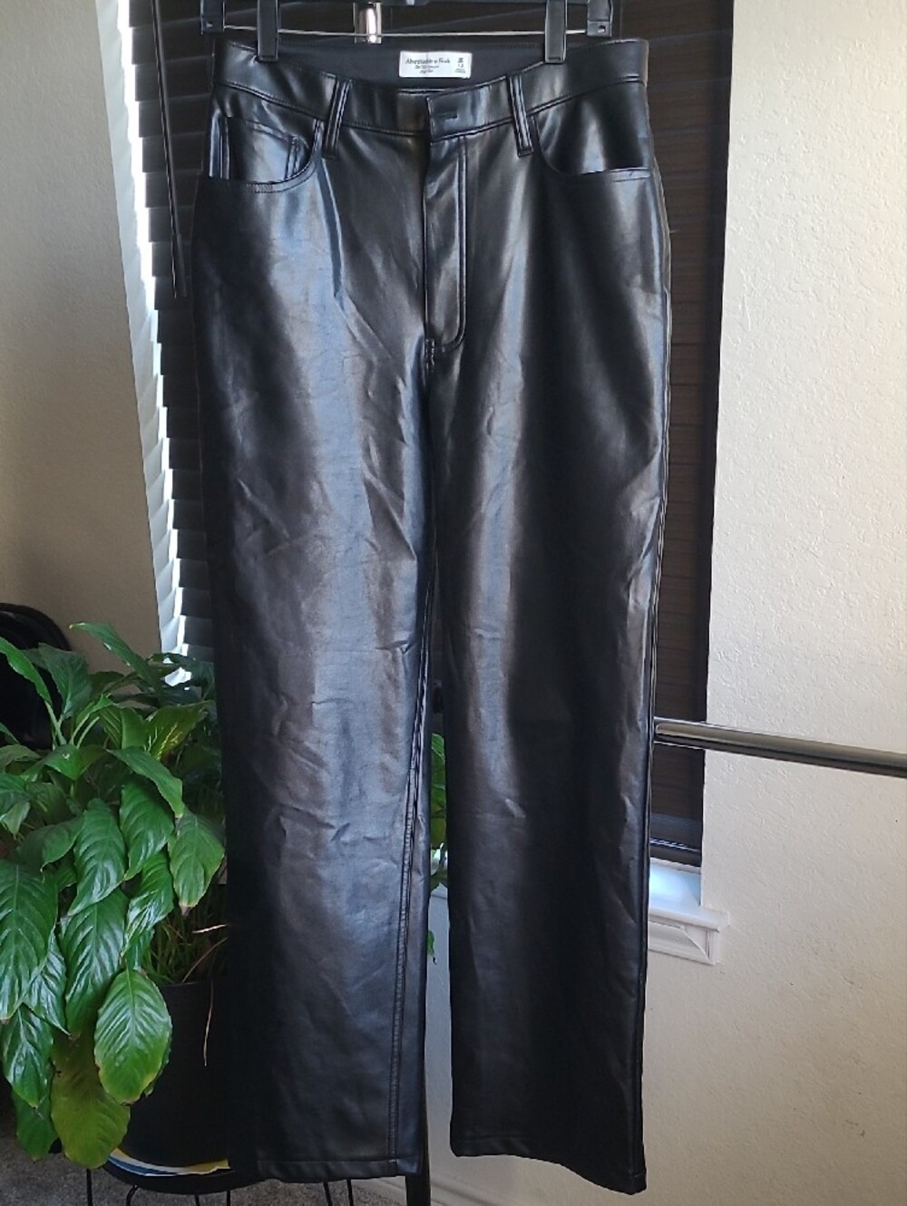 Abercrombie & Fitch Black Wide-Leg Faux Leather Trousers